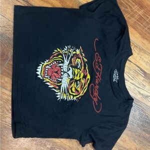 Ed Hardy Black Logo Tee with White Script